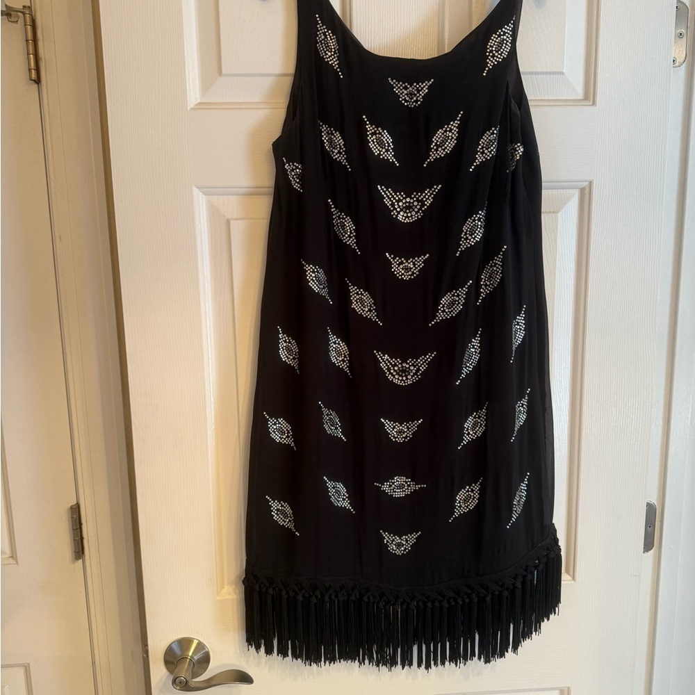 Milly Elegant Black Fringe Dress with rhinestones new without tags